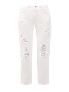 Укороченные джинсы с кружевной вышивкой ручной работы Ermanno Scervino