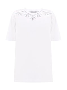Белая футболка из мягкого джерси с ажурным декором Ermanno Scervino