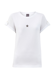 Хлопковая футболка с отворотами и мерцающей символикой Lorena Antoniazzi
