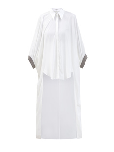Шелковая рубашка Tunic с удлиненной спинкой и мерцающими манжетами Brunello Cucinelli