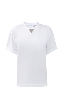 Белая футболка из гладкого джерси с мерцающей вышивкой Brunello Cucinelli