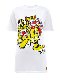 Удлиненная футболка из хлопка джерси с принтом Three Tigers Kenzo