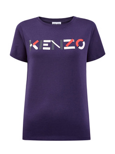 Однотонная футболка из натурального хлопка с принтом Kenzo