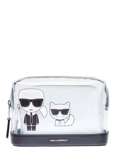 Косметичка из кожи и полупрозрачного нейлона с декором K/Ikonik Karl Lagerfeld