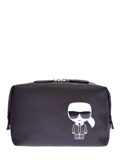 Косметичка из матового нейлона с аппликацией K/Ikonik и кожаной отделкой Karl Lagerfeld