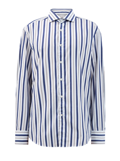 Рубашка из хлопкового поплина с принтом в полоску Brunello Cucinelli