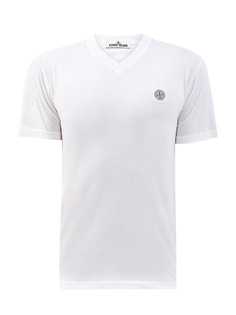 Белая футболка из хлопка с V-образным вырезом Stone Island