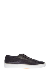 Перфорированные черные кеды из фактурной кожи Santoni