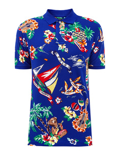 Поло из хлопкового пике с ярким принтом all over Polo Ralph Lauren