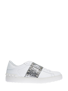 Кожаные кеды Rockstud Untitled с мерцающей отделкой Valentino Garavani
