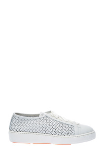 Кеды из крупнозернистой кожи с кружевной перфорацией Santoni