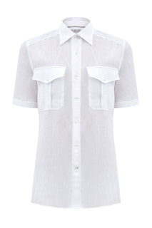 Льняная рубашка с воротом button-down и объемными карманами Brunello Cucinelli