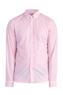 Хлопковая рубашка с узором в виде вертикальных полос розового цвета Brunello Cucinelli