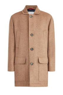 Однобортное пальто из шерсти с классическим откидным лацканом Brunello Cucinelli