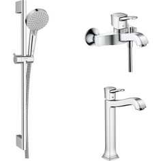 Комплект смесителей Hansgrohe Metropol Classic с душевым гарнитуром, хром (31340000, 31303000, 26275000)
