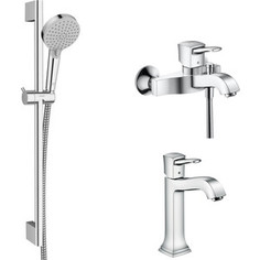 Комплект смесителей Hansgrohe Metropol Classic с душевым гарнитуром, хром (31340000, 31302000, 26275000)