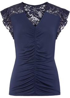 Футболка со сборками и кружевом Bonprix