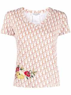 Christian Dior футболка 2005-го года с узором Trotter и цветочной вышивкой