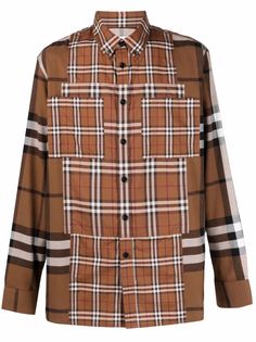 Burberry клетчатая рубашка в технике пэчворк