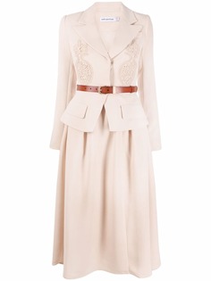 Self-Portrait peak-lapel belted-waist dress