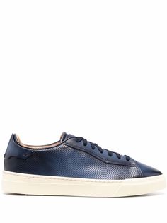 Santoni debossed-logo leather trainers