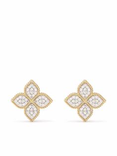 Roberto Coin серьги-гвоздики Princess Flower из желтого и белого золота с бриллиантами