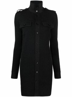 Bottega Veneta трикотажное платье в рубчик с высоким воротником