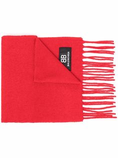 Balenciaga шарф с бахромой и нашивкой-логотипом