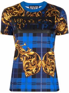 Versace Jeans Couture футболка в клетку тартан с узором Baroque