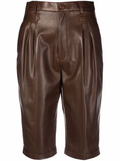 Saint Laurent кожаные шорты со складками