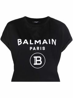 Balmain укороченная футболка с логотипом