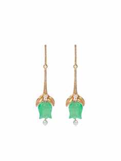 Annoushka серьги Tulip из желтого золота с бриллиантами и жадеитом