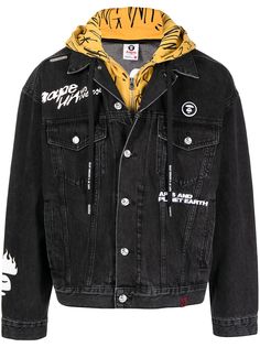 AAPE BY *A BATHING APE® джинсовая куртка с капюшоном и логотипом
