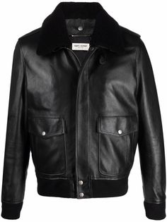 Saint Laurent куртка с воротником из овчины