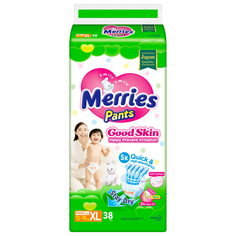 Подгузники-трусики Merries Good skin XL 12-19 кг, 38 шт