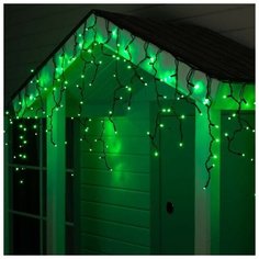 Гирлянда уличная "Бахрома 4х0.6м , IP65, тёмная нить каучук, 180LED, свечение зелёное 220 В Арт 4695633 Luazon Lighting