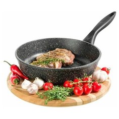 Сковорода - гриль круглая 24 см гармония вкуса Elan Gallery Черный мрамор, несъёмная ручка