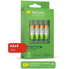 Зарядное устройство USB для аккумуляторных батарей GP B421+ аккумуляторные батарейки АА(HR6) 2100 мАч. 4шт.