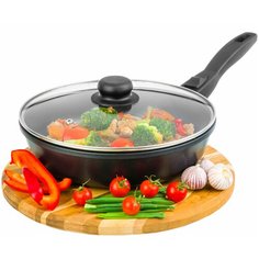 Сковорода глубокая 24 см Elan Gallery гармония вкуса Черный Оникс с крышкой D24 съёмная ручка