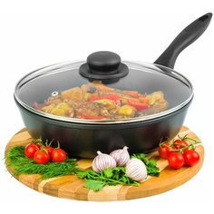 Сковорода глубокая 26 см Elan Gallery гармония вкуса Черный Оникс с крышкой D26 несъёмная ручка