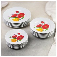 Сервиз столовый 18 предметов ф.653 "Идиллия" "Полевые маки" 2592118 Добрушский фарфоровый завод