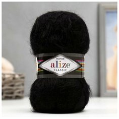 Пряжа "Mohair classic" 25% мохер, 24% шерсть, 51% акрил 200м/100гр (60 черный) 1моток 2565320 Alize