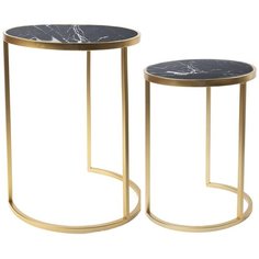 Столики интерьерные с чёрным мрамором, набор 2 предмета 40x40x50, 32x32x43см, Glasar ГЛАСАР
