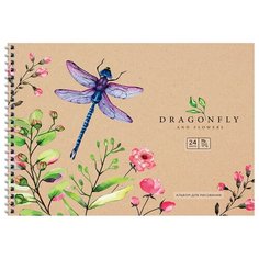 Альбом для рисования А4, 24л ArtSpace "Цветы. Dragonfly and flowers" (100 г/кв. м, спираль) 6шт. (А24сп_36052)