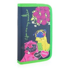 Пенал корпусный "Мопсы в малине" размер 19*11 см, на молнии, 1 отделение, полиэстер, 210 ден на картоне Centrum