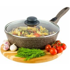 Сковорода глубокая 26 см Elan Gallery гармония вкуса Коричневый опал с крышкой D26 съёмная ручка