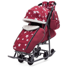 Санки-коляска ABC academy- Pikate (1718) Звезды бордовый
