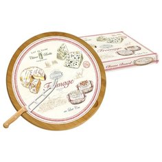Блюдо для сыра вращающееся с ножом Fromage, диаметр 32 см, материал бамбук + стекло, Easy Life, EL-0888_FRMA