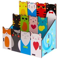 Органайзер для канцелярии деревянный Коты / Подставка канцелярская / Карандашница /Держатель канцелярский Orlando