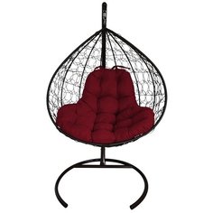 Подвесное кресло M-GROUP XL с ротангом черное , бордовая подушка